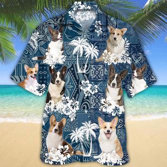 Cardigan Welsh Corgi Hawaiian Tropical Plants Pattern Blue And White All Over Printed Hawaiian Shirt, Farm Hawaiian Shirt, Farmer Hawaii | Newhawaiianshirts AU