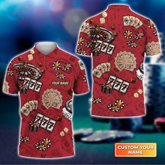 Casino Pattern Red Personalized Name Polo Shirt Gift For Poker Players - Monsterry CA