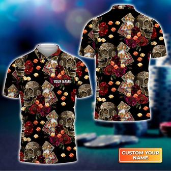 Casino Skull Colorful Personalized Name Polo Shirt Gift For Poker Players - Monsterry