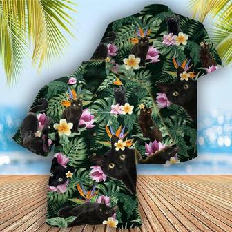 Cat Hawaiian Shirt, Black Cat With Leaf Hawaiian Shirt, Gift For Cat Lovers | Newhawaiianshirts DE