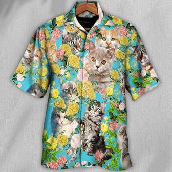 Cat With Flowers Hawaiian Shirt, Cat Lovers Gift, Summer Vibe Hawaiian Shirt For You | Newhawaiianshirts CA