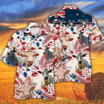 Charolais Cattle Australian Flag Hawaiian Flowers All Over Printed Hawaiian Shirt, Farm Hawaiian Shirt, Farmer Hawaii | Newhawaiianshirts UK