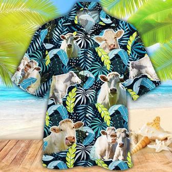 Charolais Cattle Jungle Leaves All Over Printed Hawaiian Shirt, Farm Hawaiian Shirt, Farmer Hawaii | Newhawaiianshirts DE