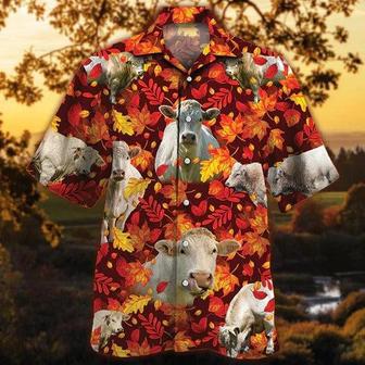 Charolais Cattle Lovers Autumn Red Leaves Hawaiian Shirt, Unisex Print Aloha Short Sleeve Casual Shirt | Newhawaiianshirts UK