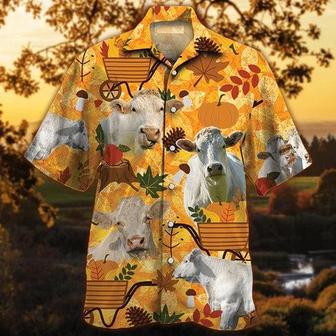 Charolais Cattle Lovers Orange Nature Autumn Hawaiian Shirt, Unisex Print Aloha Short Sleeve Casual Shirt | Newhawaiianshirts DE