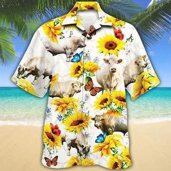 Charolais Cattle Lovers Sun Flower Hawaiian Shirt, Unisex Print Aloha Short Sleeve Casual Shirt | Newhawaiianshirts CA