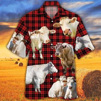 Charolais Cattle Red Tartan Pattern All Over Printed Hawaiian Shirt, Farm Hawaiian Shirt, Farmer Hawaii | Newhawaiianshirts DE