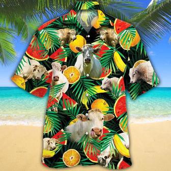 Charolais Cattle Tropical Fruits All Over Printed Hawaiian Shirt, Farm Hawaiian Shirt, Farmer Hawaii | Newhawaiianshirts