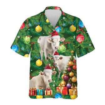 Charolais Cow Christmas Tree Hawaiian Beach Shirts, Xmas Hawaiian Shirts | Newhawaiianshirts