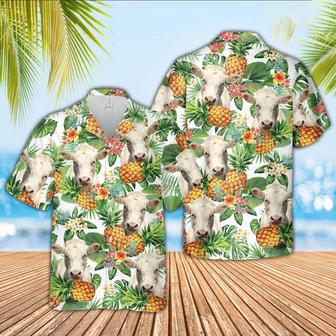 Charolais Pineapple Pattern Hawaiian Shirt, Farm Hawaiian Shirt, Farmer Hawaii | Newhawaiianshirts