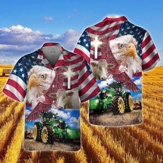 Charolais With Eagles And Tractor Hawaiian Shirt, Farm Hawaiian Shirt, Farmer Hawaii | Newhawaiianshirts AU