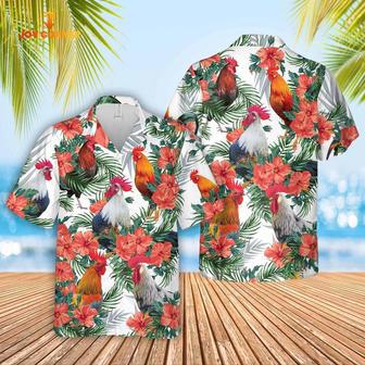 Chicken Cattle Hibucis Flower Pattern Hawaiian Shirt, Farm Hawaiian Shirt, Farmer Hawaii | Newhawaiianshirts