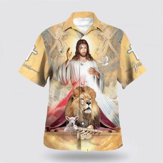 Christian Hawaiian Shirt, Jesus The Lion And The Lamb Hawaiian Shirts | Newhawaiianshirts CA