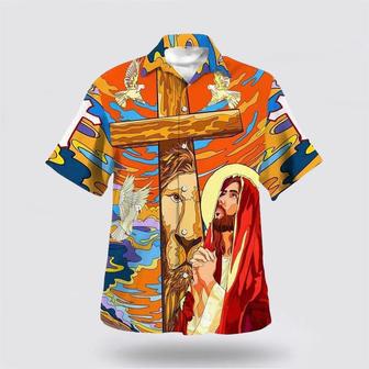 Christian Hawaiian Shirt, Jesus Prayer Lion Cross Dove Christian | Newhawaiianshirts CA