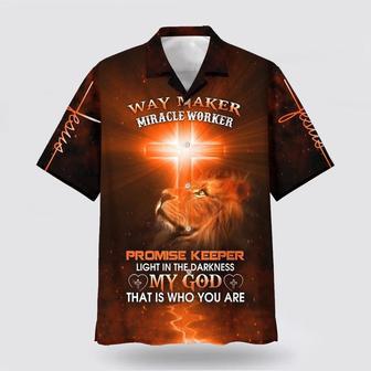 Christian Hawaiian Shirt, Way Maker Miracle Worker Promise Keeper Light In The Darkness My God That Is Who You Are Lion Cross Hawaiian Shirt | Newhawaiianshirts UK