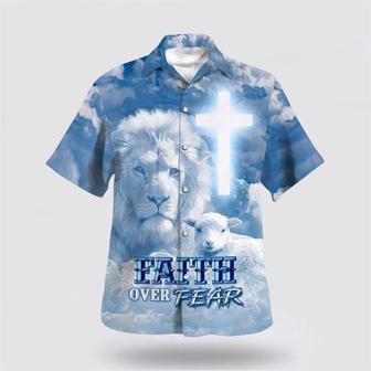 Christian Hawaiian Shirt, Faith Over Fear Bible Verse Jesus Lion Lamb Religion Hawaiian Shirt | Newhawaiianshirts DE