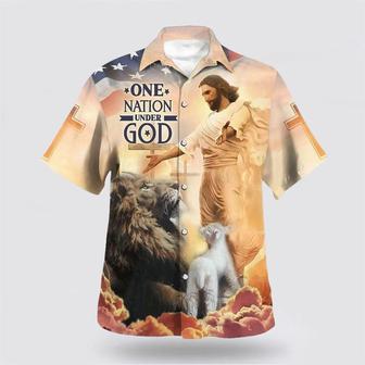 Christian Hawaiian Shirt, American Flag Jesus Open Arms One Nation Under God Hawaiian Shirt | Newhawaiianshirts UK