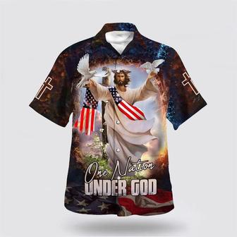 Christian Hawaiian Shirt, Jesus With His Arms Open Dove Hawaiian Shirt, One Nation Under God Hawaiian Shirts | Newhawaiianshirts CA