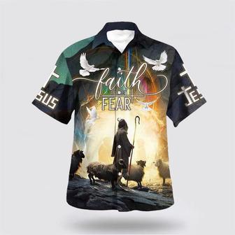 Christian Hawaiian Shirt, Faith Over Fear Bible Verse Jesus And The Sheep Religion Hawaiian Shirt | Newhawaiianshirts DE