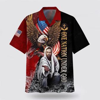 Christian Hawaiian Shirt, Eagle Jesus Reaching Hand America One Nation Under God Hawaiian Shirts | Newhawaiianshirts UK