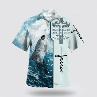 Christian Hawaiian Shirt, Way Maker Miracle Worker Promise Keeper Light In The Darkness Jesus Walking On Water Hawaiian Shirt | Newhawaiianshirts UK