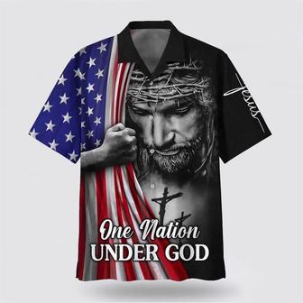 Christian Hawaiian Shirt, Of July One Nation Under God Jesus American Christian Faith Us Flag Hawaiian Shirt | Newhawaiianshirts