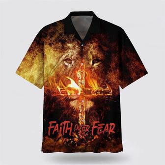 Christian Hawaiian Shirt, Faith Over Fear Lion Cross Hawaiian Shirts | Newhawaiianshirts DE