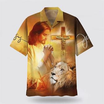 Christian Hawaiian Shirt, Jesus Prayer Lion Cross Hawaiian Shirts | Newhawaiianshirts