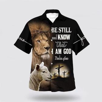 Christian Hawaiian Shirt, Be Still And Know That I Am God The Lion And The Lamb Christian Hawaiian Shirt | Newhawaiianshirts