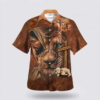 Christian Hawaiian Shirt, Jesus Lion Cross And The Lamb Hawaiian Shirts | Newhawaiianshirts CA