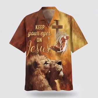 Christian Hawaiian Shirt, Keep Our Eyes On Jesus Hawaiian Shirt For Men, Hand Of Jesus Lion Hawaiian Shirts | Newhawaiianshirts