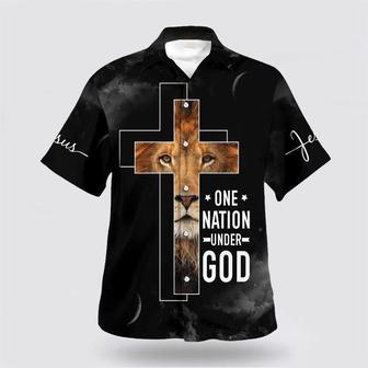 Christian Hawaiian Shirt, One Nation Under God Lion Cross Hawaiian Shirts | Newhawaiianshirts CA