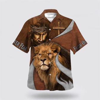 Christian Hawaiian Shirt, Faith Over Fear Bible Verse Jesus Lion Religion Hawaiian Shirt | Newhawaiianshirts AU