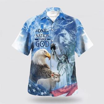 Christian Hawaiian Shirt, Independence Day Jesus And Eagle One Nation Under God Hawaiian Shirt | Newhawaiianshirts AU