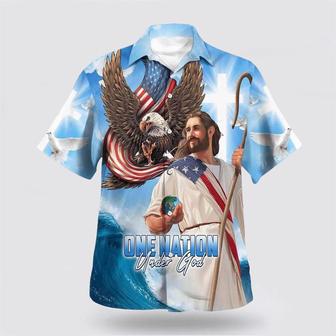 Christian Hawaiian Shirt, One Nation Under God Independence Day Jesus Eagle American Hawaiian Shirt | Newhawaiianshirts