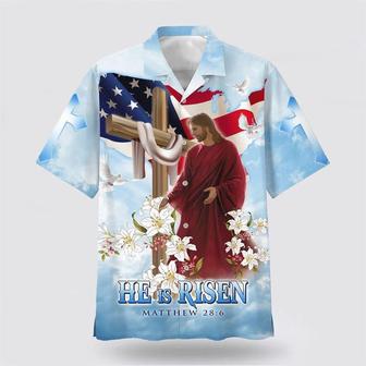 Christian Hawaiian Shirt, He Is Risen Jesus Cross With Lilies Hawaiian Shirt | Newhawaiianshirts AU