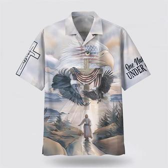 Christian Hawaiian Shirt, Eagles Flying Around Cross United States One Nation Under God Hawaiian Shirts | Newhawaiianshirts UK