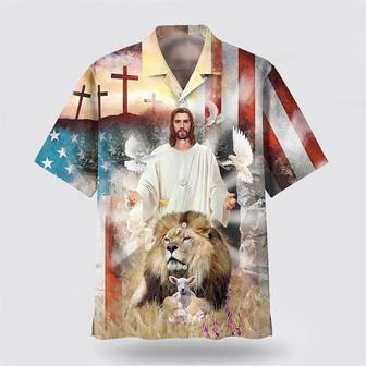 Christian Hawaiian Shirt, Jesus Lion And The Lamb Cross Hawaiian Shirts | Newhawaiianshirts DE