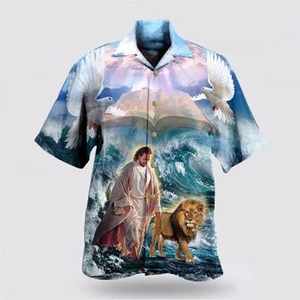 Christian Hawaiian Shirt, Lion And Jesus Walk On Water Christian Hawaiian Shirts | Newhawaiianshirts AU