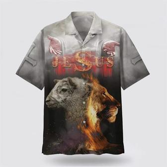 Christian Hawaiian Shirt, Jesus Open Hand Lion And The Sheep Hawaiian Shirt | Newhawaiianshirts