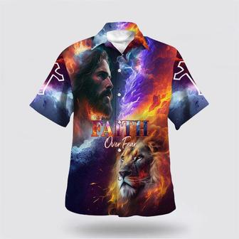 Christian Hawaiian Shirt, Faith Over Fear Jesus Lion Of Judah Christian Religion Hawaiian Shirt | Newhawaiianshirts UK