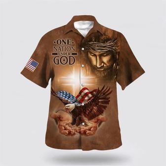 Christian Hawaiian Shirt, One Nation Under God Jesus Holy In Hand Eagle Hawaiian Shirts | Newhawaiianshirts DE