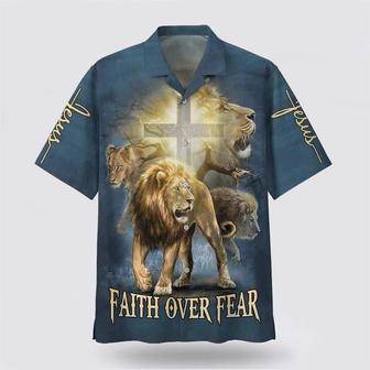 Christian Hawaiian Shirt, Faith Over Fear Lion Christian Jesus Faith Religion Hawaiian Shirt | Newhawaiianshirts AU