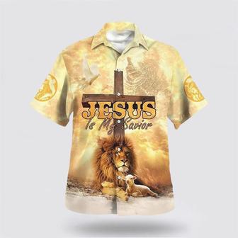 Christian Hawaiian Shirt, Lion Jesus Is My Savior Cross | Newhawaiianshirts CA