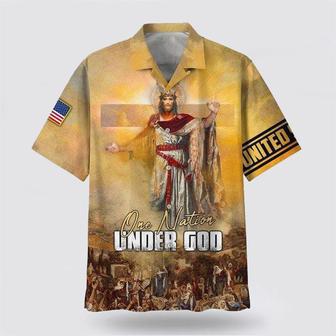 Christian Hawaiian Shirt, American Flag One Nation Under God Jesus Christ Christian Faith Hawaiian Shirt | Newhawaiianshirts