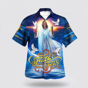 Christian Hawaiian Shirt, Faith Over Fear Jesus And The Dove Hawaiian Shirts | Newhawaiianshirts AU