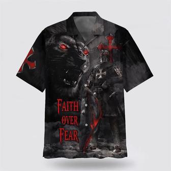 Christian Hawaiian Shirt, Faith Over Fear Warrior Of Christ Lion Cross Hawaiian Shirts | Newhawaiianshirts DE