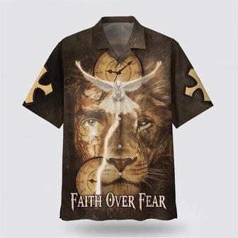 Christian Hawaiian Shirt, Faith Over Fear Jesus Lion And Dove Religion Hawaiian Shirt | Newhawaiianshirts AU