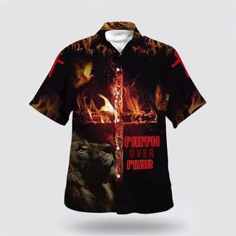 Christian Hawaiian Shirt, Lion Cross Faith Over Fear Hawaiian Shirts For Men | Newhawaiianshirts UK