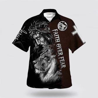 Christian Hawaiian Shirt, Jesus And Lion Bible Verse Faith Over Fear Hawaiian Shirt | Newhawaiianshirts UK